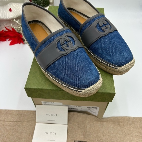 Men\'s Gucci interlocking G Espadrilles in blue denim size 9, made in Spain main image 10
